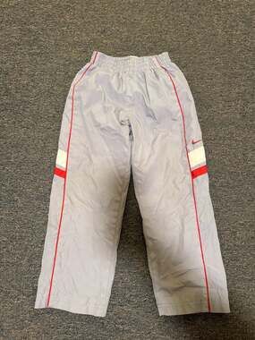 Vintage Nike Kids Size 6 Grey Track Pants with Red and White Stripes